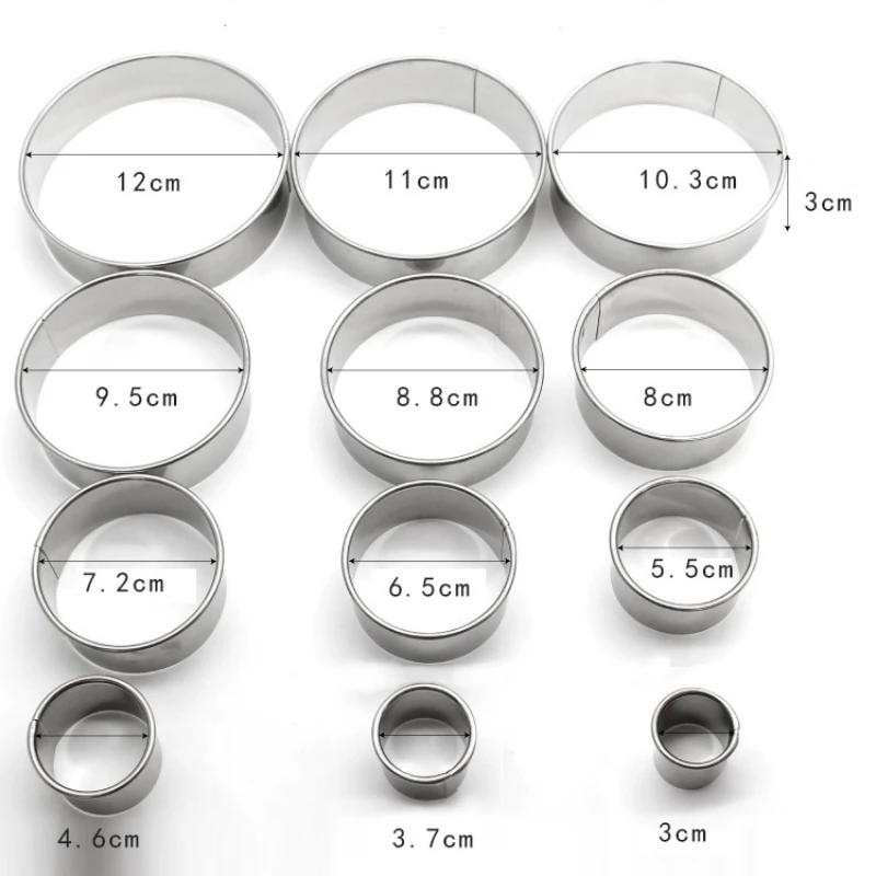 3-12cm Mousse kroužek kulatý 304 nerezová ocel vykrajovátko na dorty a sušenky formičky na pečení sušenek kuchyňské příslušenství nástroj 12ks/sada