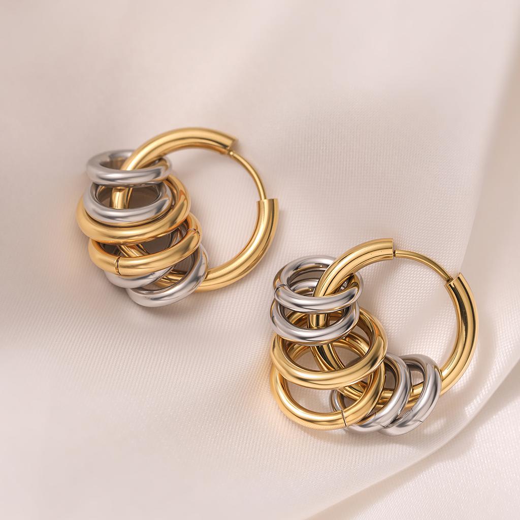 Two Tone Gold Silver Stainless Steel Hoop Earrings Interlocked Multi Layer Huggie Earring Minimalist Jewelry For Women