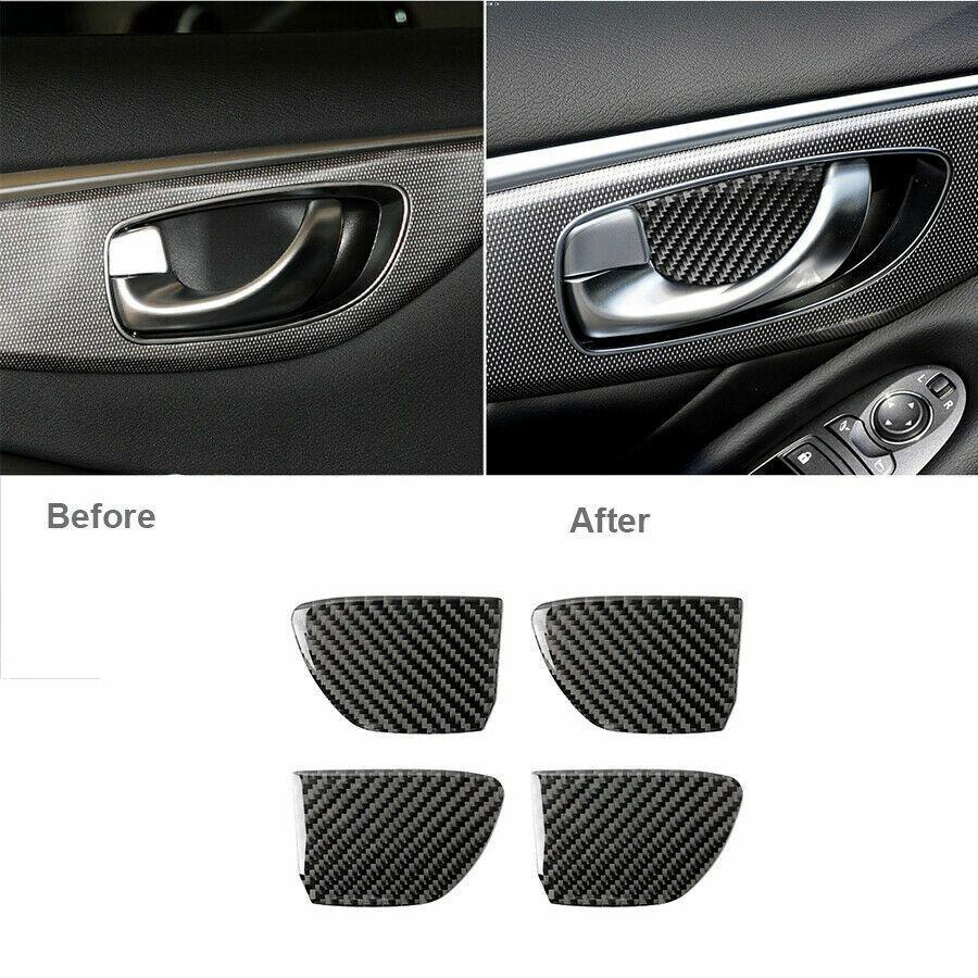 Inner Door Handle Bowl Cover Trim Carbon Fiber For Infiniti Q50 Q60 2014-