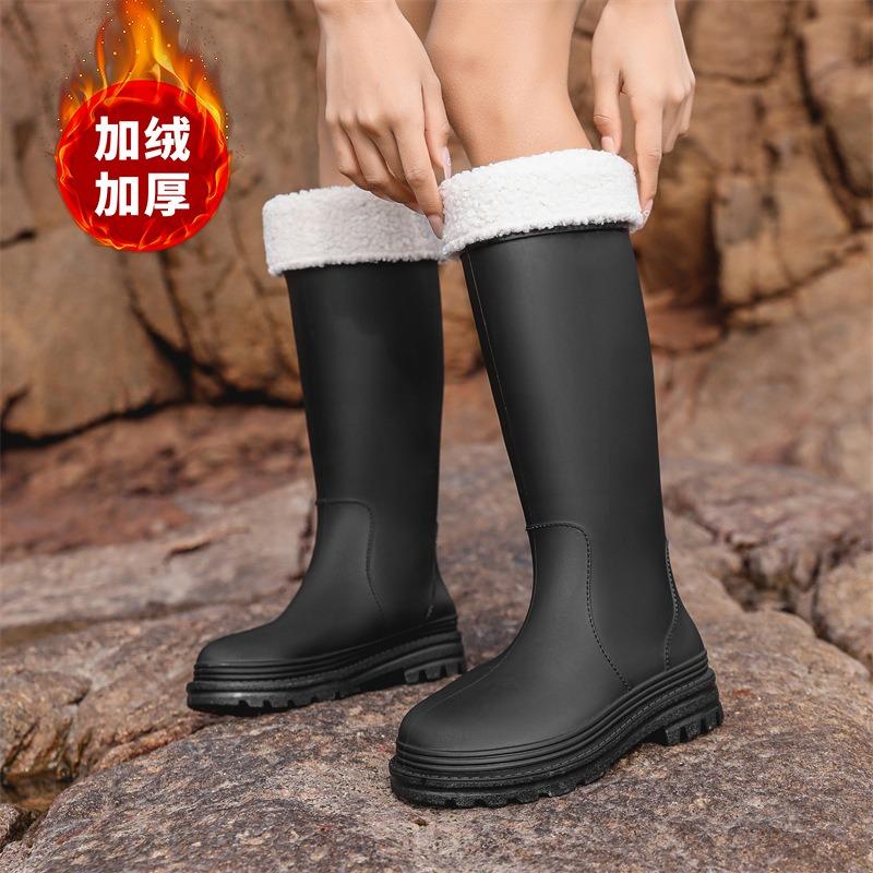 Winter Velvet Set Rain Shoes Women's Seaside Fashion High Tube 38cm Heightening Sole Rain Boots Exquisite Women's Water Shoes Warm Shoes