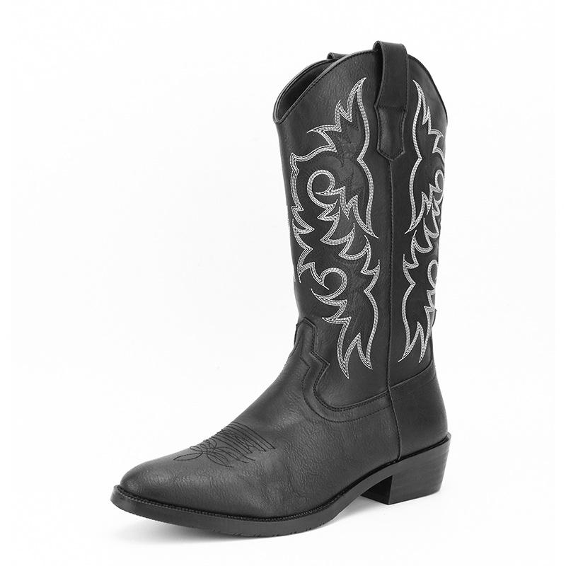 Fashion Handmade Men Cowboy Boots New Slip on Men Riding Boots Embroidery Western Boots Pointed-toe Mid-calf Male Boot Botas Para Hombre