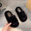 Women Fur Slippers Flats Platform Shoes Short Plush Casual Open Toe Flip Flops 2025 Winter New Slingback Slides Zapatos
