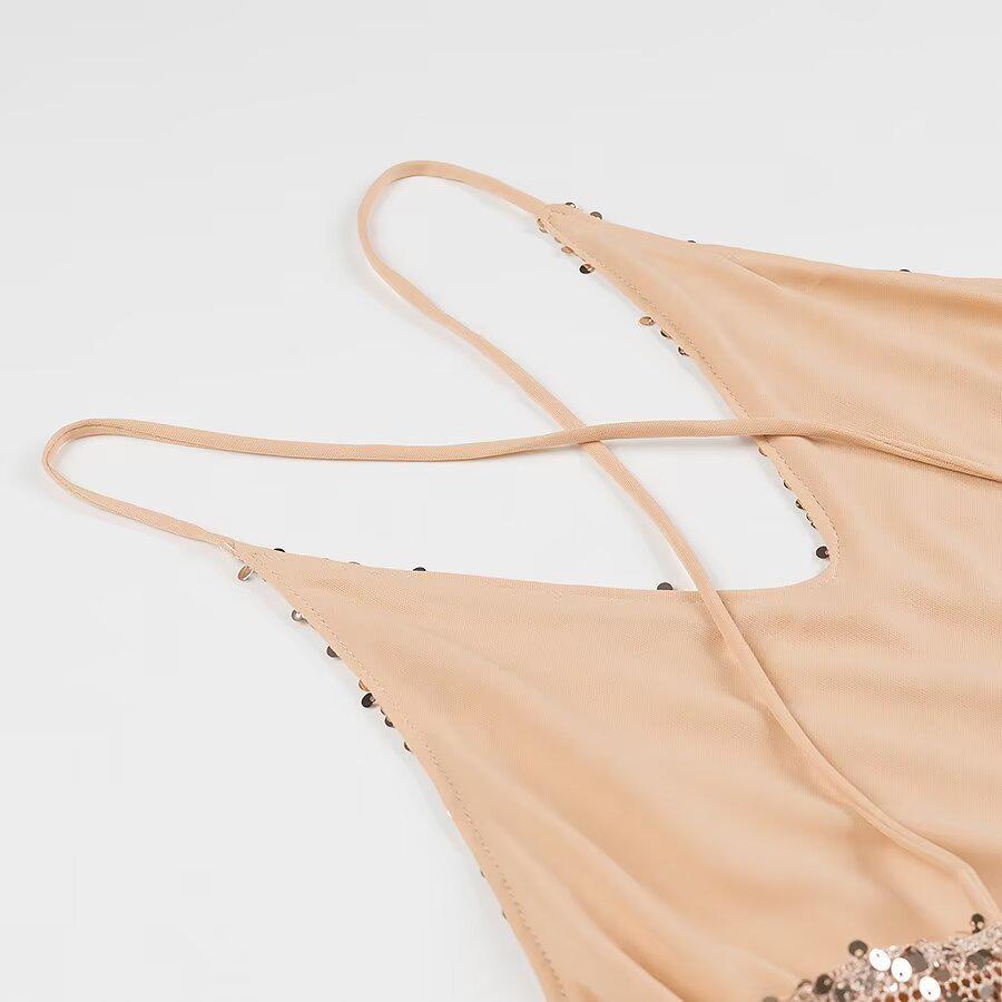 2024 Winter Women's European & American Style Slimming Sequin Sling Dress