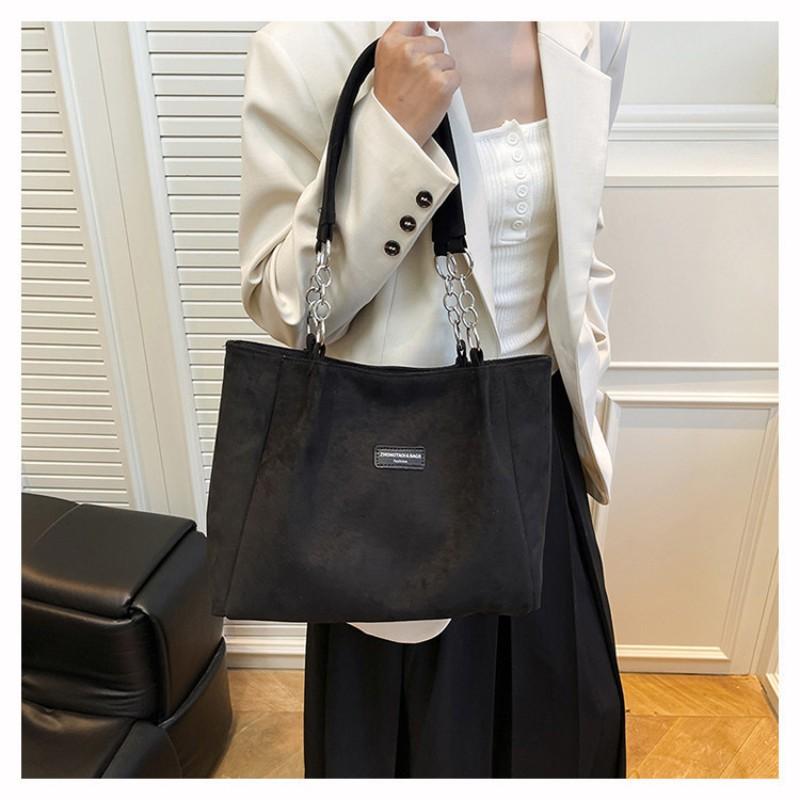 

Leopard-print Tote Bag Women With Large Capacity All-match Suede Shoulder Students class 30x10x26 чёрный
