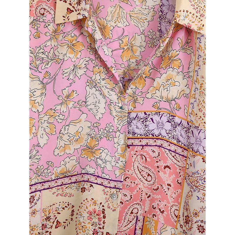 Ur Spring New Women's Silk Satin Texture Printed Shirt