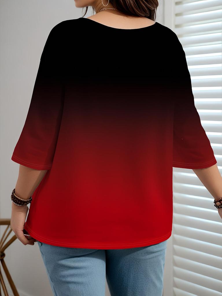 2025 New Gradient Color Women's Casual Round Neck T-shirt - European & American Fashion