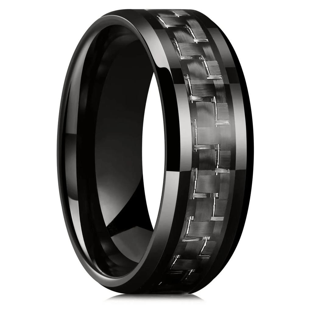 Vintage Men Steampunk Gear Wheel Stainless Steel Ring Silver Color Celtic Dragon Inlay Black Carbon Fiber Ring Mens Wedding Band