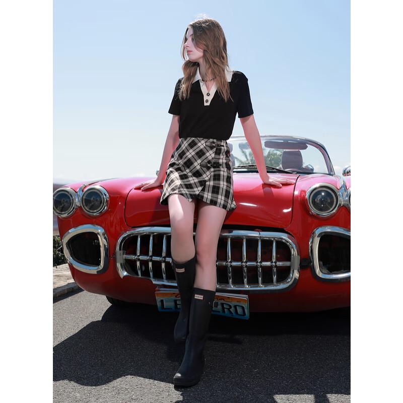 Sancai Летняя клетчатая асимметричная юбка А-силуэта 2025 S