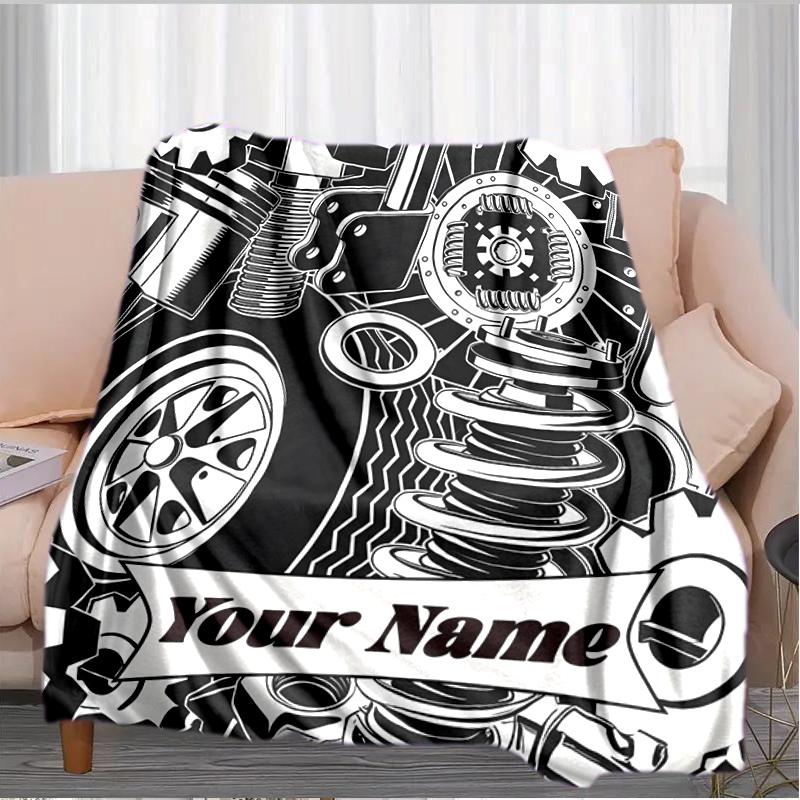 1PC Custom Name Automotive Parts Illustration Outdooor Flannel Blankets Throw Blanket All-Season Throw Gift Bedspread for Couch, Bed, Camping Holiday