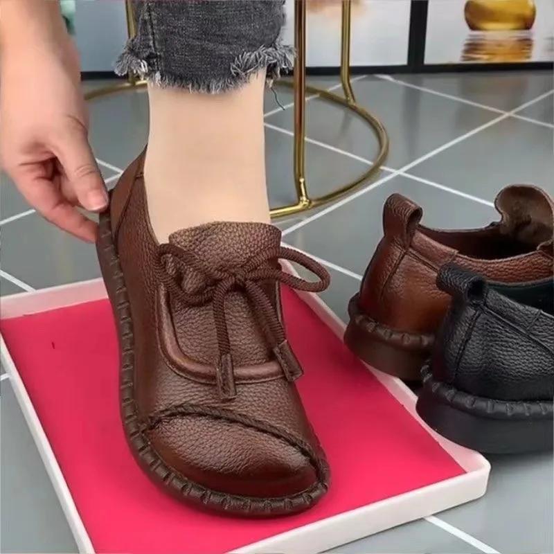 Spring Autumn Women Fashion British Style Round Toe Soft Sole Flats New Retro Casual Thick Sole Single Shoe Ladies Footwear 2025