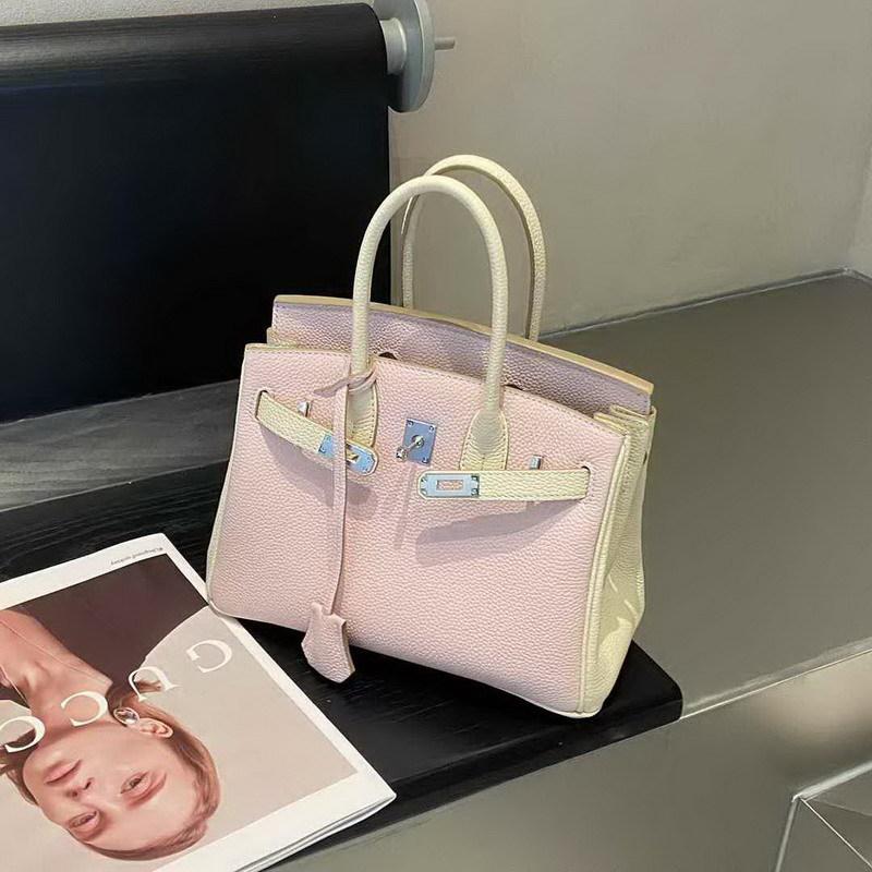 Erste Schicht Rindsleder Togo Leder Farbabstimmung 25-30CM Platin Tasche (H01-BK)