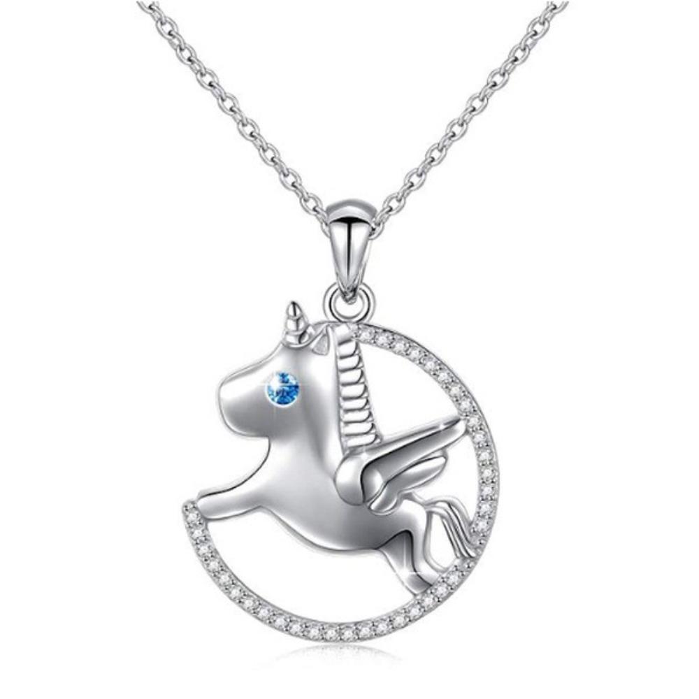 Fashion Two Tone Plated Unicorn Pendant Necklace with Heart and Rhinestones for Women