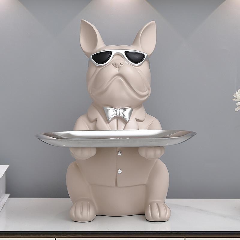 Graffiti Bulldog Desktop Storage Statue, Animal Sculpture, Living Room and Office Decoration, Resin, Modern Home Decoration