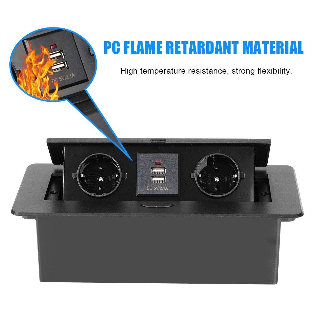 Desktop Socket Table Outlet With USB Charging Aluminum Alloy Cover Slow Pop Up Electrical Socket For Meeting Room 2 3 EU Socket