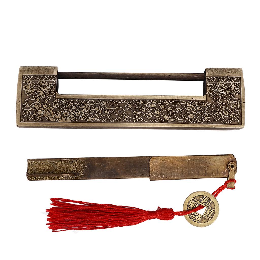 Chinese Antique Lock Retro Spacing 9cm/3.5in Classic Pattern Brass Horizontal Padlock Lock for Gift