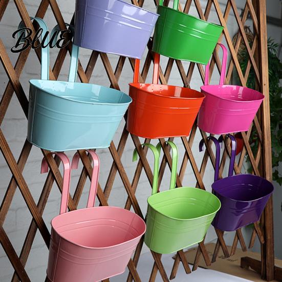 Metal Flower Pots with Hooks Hanging Planter Pot Drainage Holes Detachable Hooks Balcony Railing Planter Boxes Plant for Garden Fence Indoor