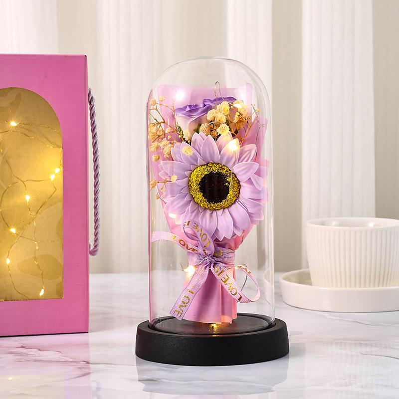 Acrylic Cover Eternal Rose Soap Flower Sunflower Gift Box Qixi Festival Valentine's Day Gift for Girls Ornament