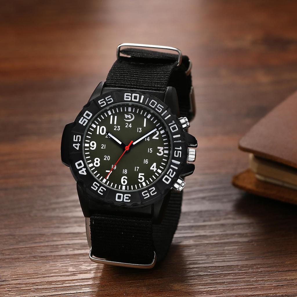 Watch Men Military Nylon Strap Waterproof Luminous Analog Display Calendar Simple Fashion Sports Watch 12/24 Hour Format Quartz Men Fashion Accessory