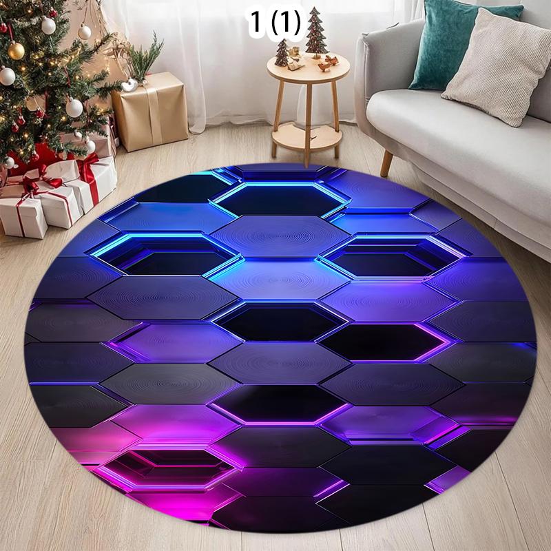 

Colorful Geometric Circular Carpet Technology Oriented Home Decoration Floor Mat Living Room Bedroom Entrance Non Slip Door Mat 60cm x 60cm