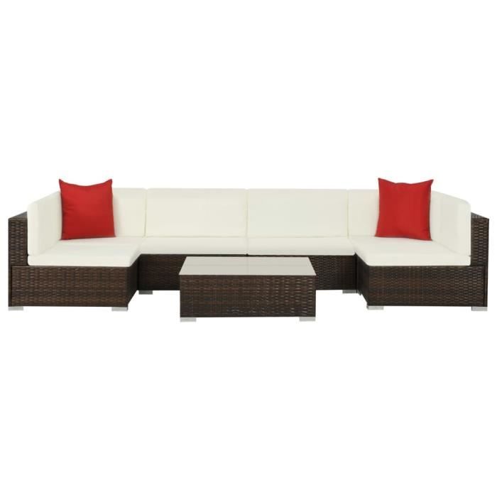 VidaXL Salon de jardin 7 pcs avec coussins Résine tressée Marron