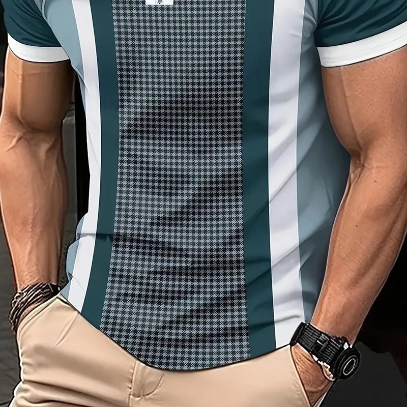 Men's Fashionable and Comfortable Houndstooth Pattern Design Digital Printing Summer Outdoor Wear Europe Popular Polo Shirt