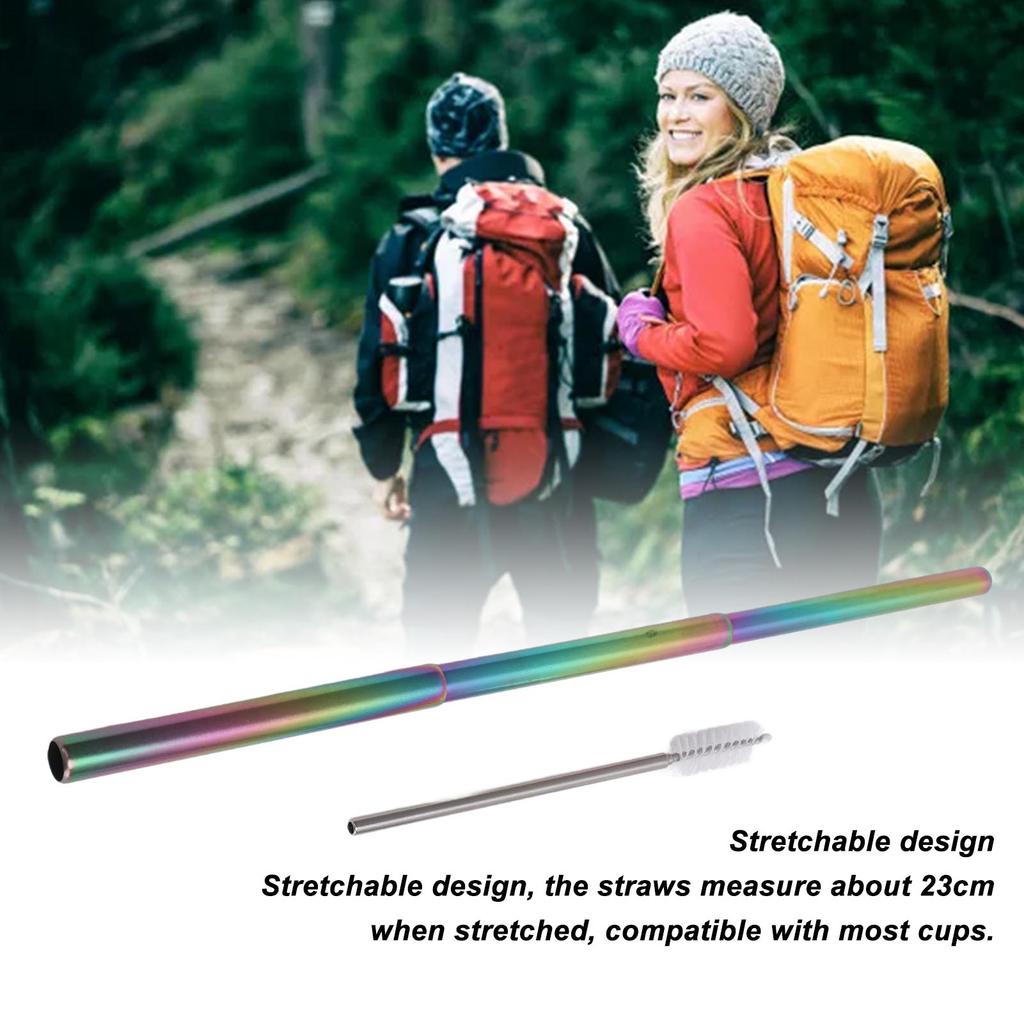2Pcs Collapsible Metal Straw 304 Stainless Steel Drinking Travel Telescopic Straw with Cleaning Brushes for Travel Work