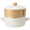 Fuji Emailleware 18cm Emailletopf mit weißem Dampfeinsatz, AMZ-SER18.W