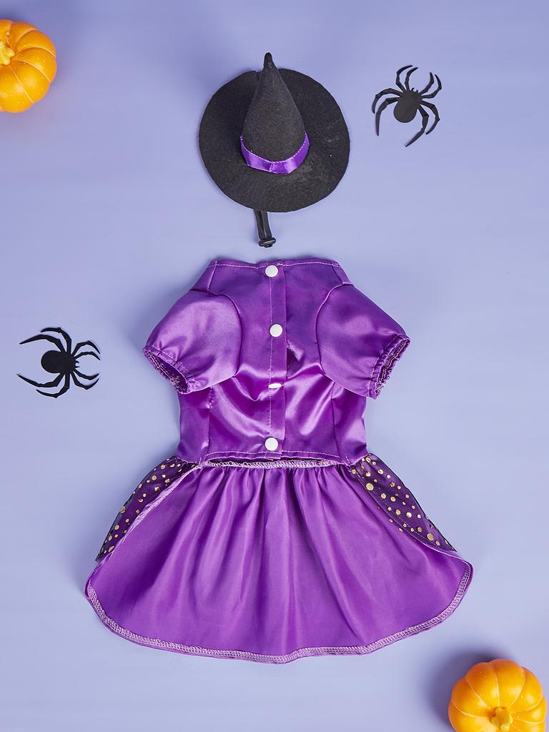 Vestido de Cachorro para Halloween com Chapéu de Bruxa Tema de Feriado Vestidos de Festa de Feriado para Cachorros Pequenos Menina Fantasia de Gato para Halloween Ajustável