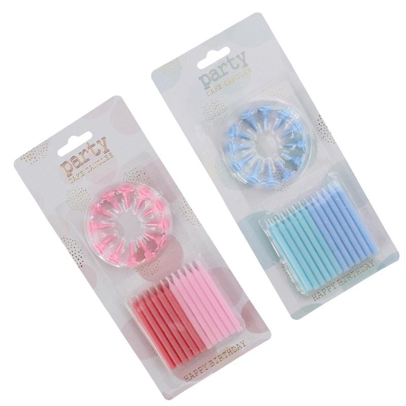 

Pink 24 Small Pencil Candles with Short Stems, Creative Birthday Party Decorations, Blue Candles with Fancy Bases 24 receptacles blue candles