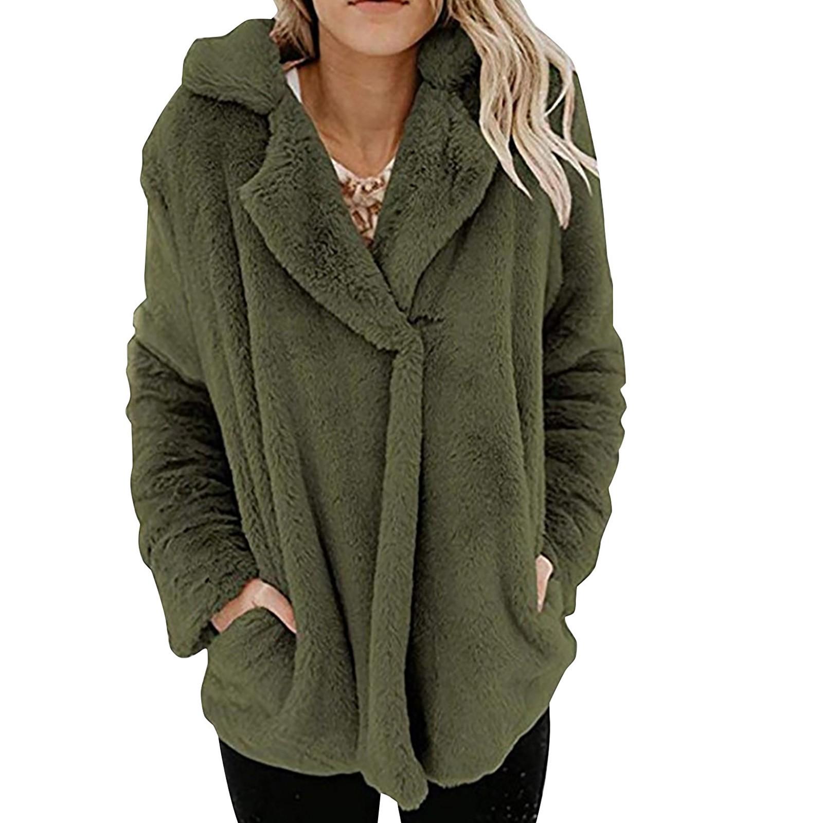 

Женская свободная повседневная однотонная рубашка с длинными рукавами и карманами, двусторонний бархатный воротник, кардиган, куртка L армия зеленый