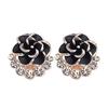 Women Peony Camellia Flower Rhinestones Alloy Ear Stud Earrings Party Jewelry