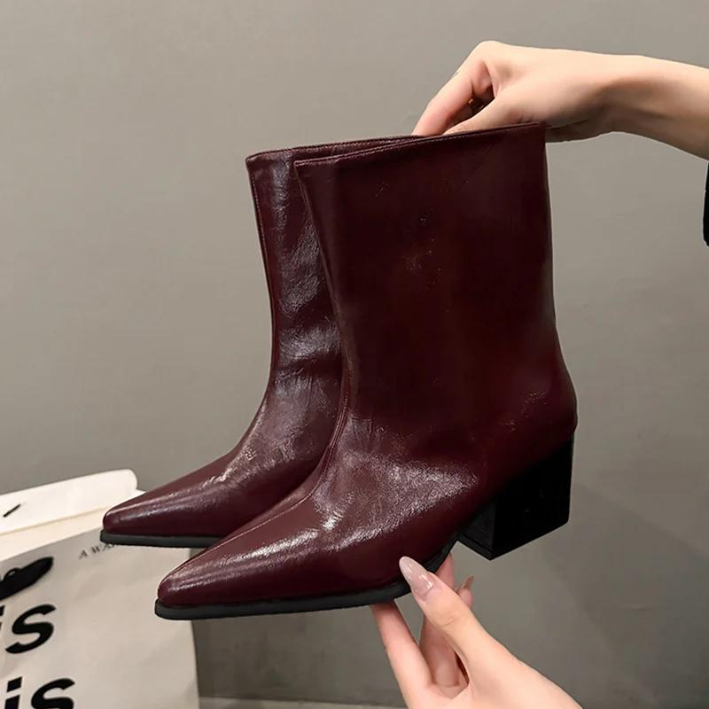 

Женские высокие сапоги на высоком каблуке с острым носком, элегантные кожаные туфли, модные готические сапоги до колена 2025, новые туфли-лодочки, длинные женские ботинки 35