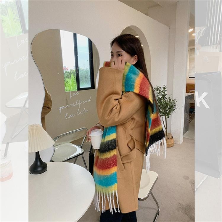 Adult Women Warm Scarf Thicken Rainbow Long Scarf Soft CashmereFeel Shawl Scarf