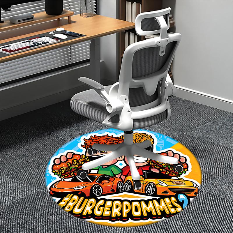 

BurgerPommes2,FastFoodAdventure Chair mat Round Rug Office carpet, Machine Washable, Non slip, Suitable for Living Rooms, Bedrooms 80cm