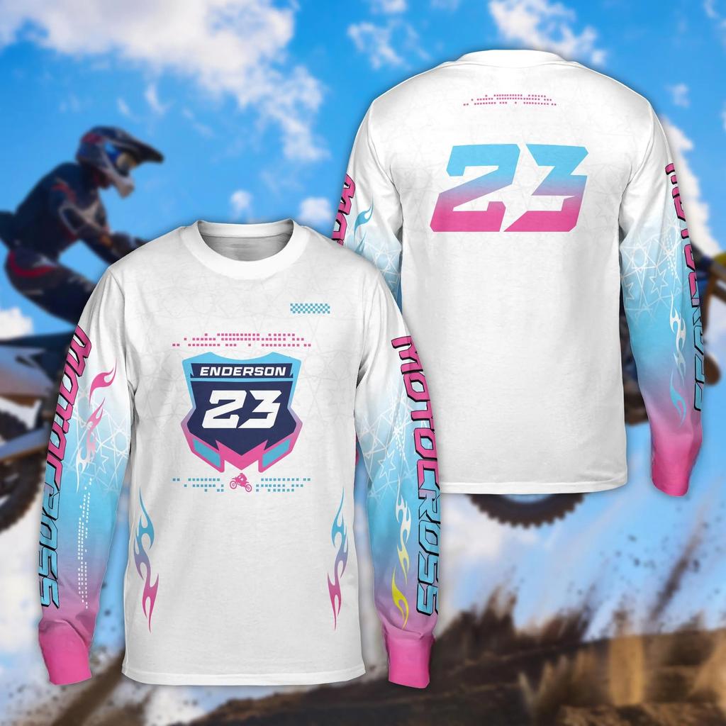 25-26 Frühling und Herbst Motocross Langarmshirts, Bunte Motocross Motorräder, 3D Gedruckte T-Shirts, Motocross Team T-Shirts
