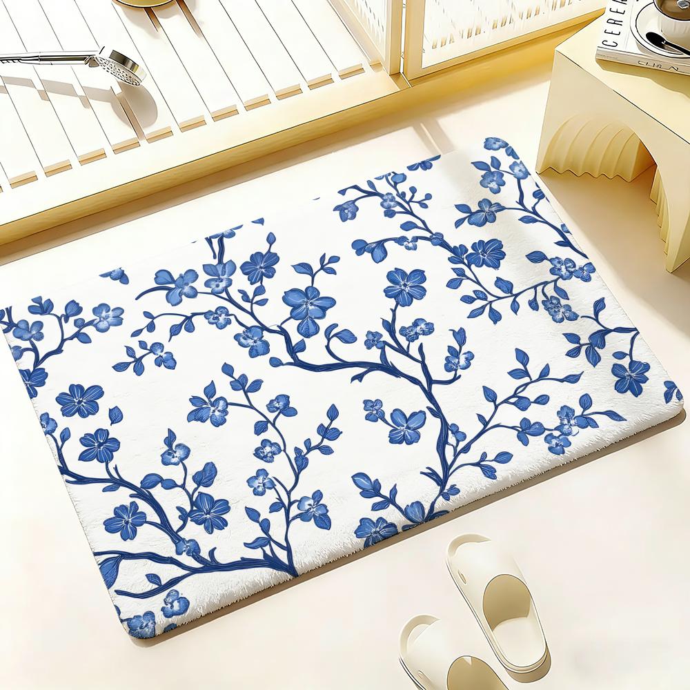 Blauw en wit porselein Vloermat Slaapkamer Woonkamer Flanellen Deurmat Antislip Woondecoratie
