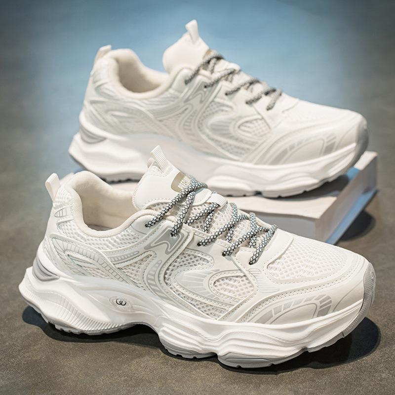 

Мужская обувь новая летняя дышащая сетчатая повседневная обувь для пап мужская толстая подошва увеличивает рост беговая спортивная маленькая белая обувь 44