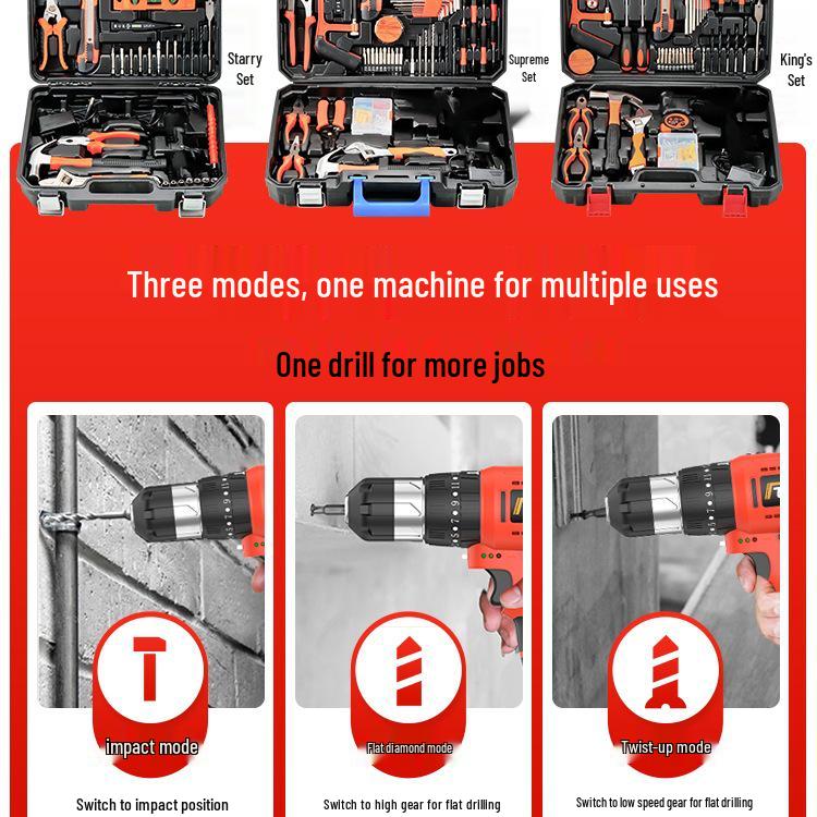 Multifunction Electric Handheld Drill & Screwdriver Set - Impact, Woodworking, Pistol Drills with Toolbox