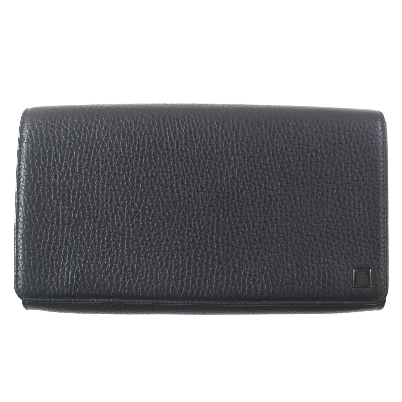 Excellent Dunhill Purse Logo Metal Travel Pouch Organizer Leather Wallet Bifold Wallet black leather mens Used