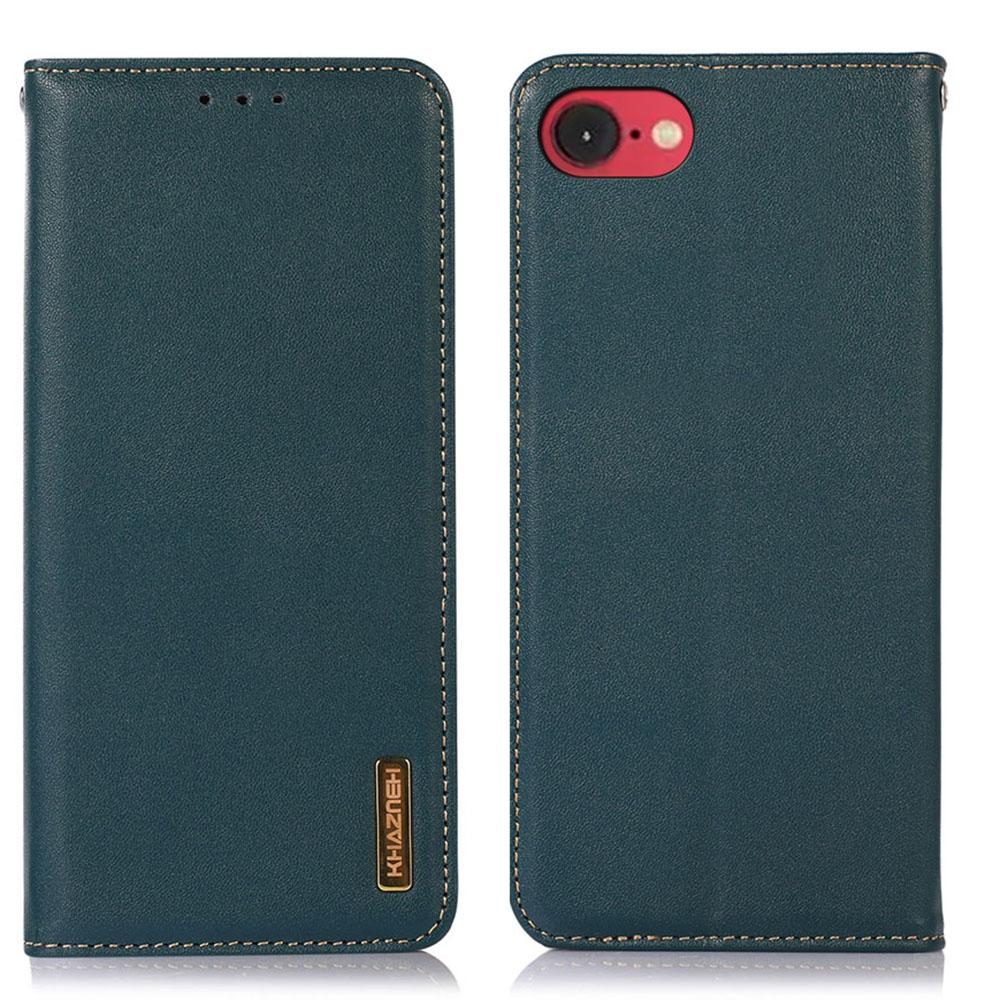 KHAZNEH For iPhone 16e Case Genuine Cow Leather Wallet Phone Cover Nappa Texture B