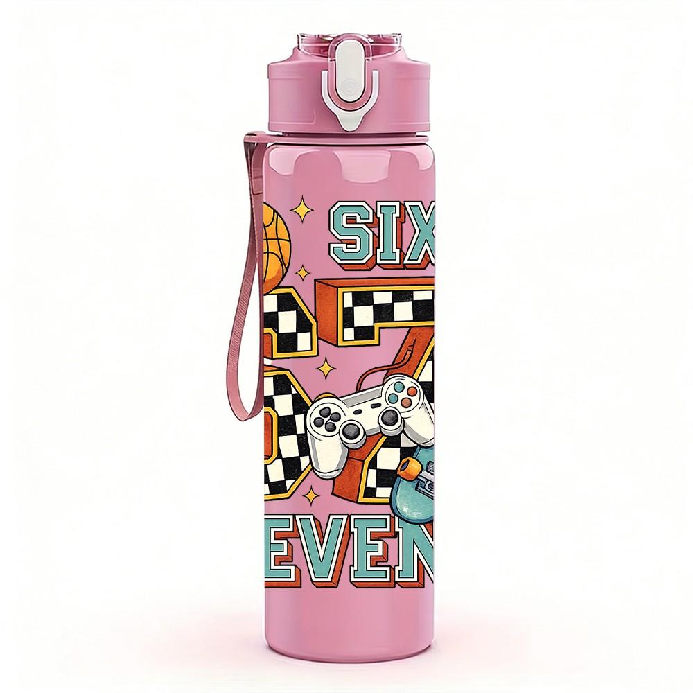 1PC Six Seven Basketball Theme Art 750ml Color Plastic Sports Water Bottle Leakproof Flip Straw Lid Suitable for Sports Office Home Use