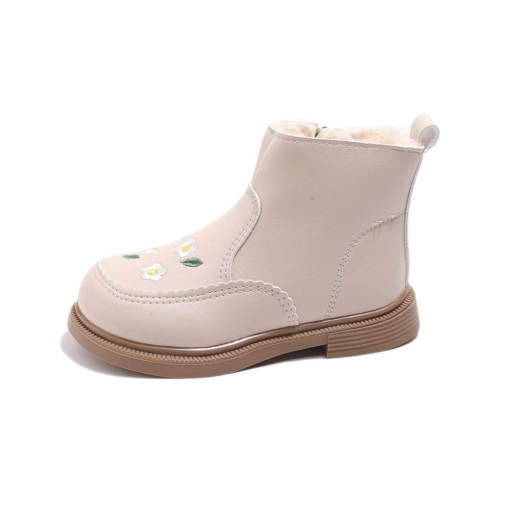 

Girls new Chinese style leather shoes 2025 winter new embroidered princess shoes children s velvet thickened thermal cotton boots 35 yards inner length 21.5cm
