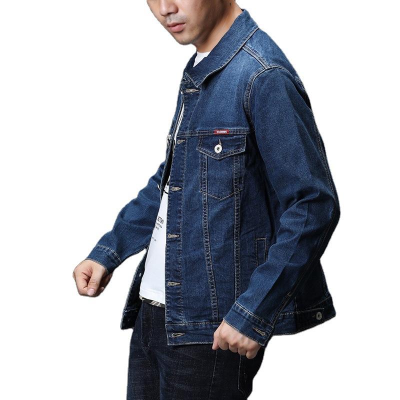 2024 Herbst/Winter Europäische und amerikanische Herren-Trendjacke im Slim Fit, nostalgisch-blaue, personalisierte, modische, einfarbige Jeansjacke