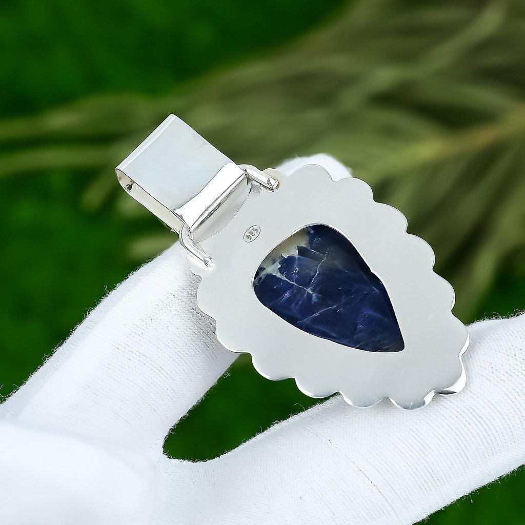 925 Sterling Silver Sodalite Stone Honey Topaz Bezel Elegant Birthday Pendant