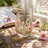 Glass Mug with Floral and Hummingbird Design Handcrafted Glassware Suitable for Hot and Cold Beverages Durable and Clear Glass Cup with Handle