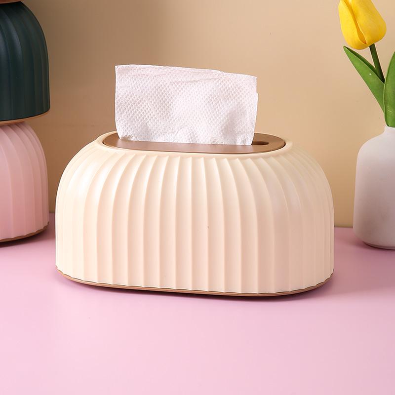 Elegant Striped Desktop Tissue Box with Spring-Loaded Lift for Hotel or Living Room