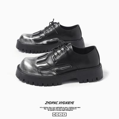 Crowd Flame Design Thick Sole Trendy Shoes 2024 Spring and Autumn New Retro and Worn Out Colored Casual Big Head Leather Shoes