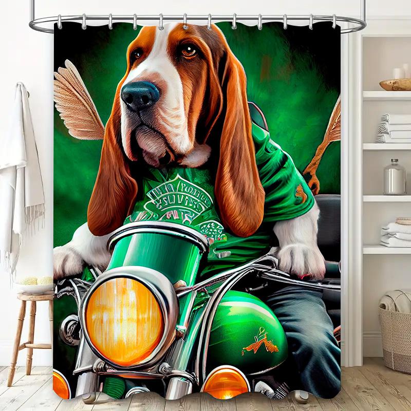 Custom Bathroom Decor Shower Curtain Unique Motorcycle Enthusiast Pet Print Green Irish Pub Motto Fabric Waterproof Room Decorat