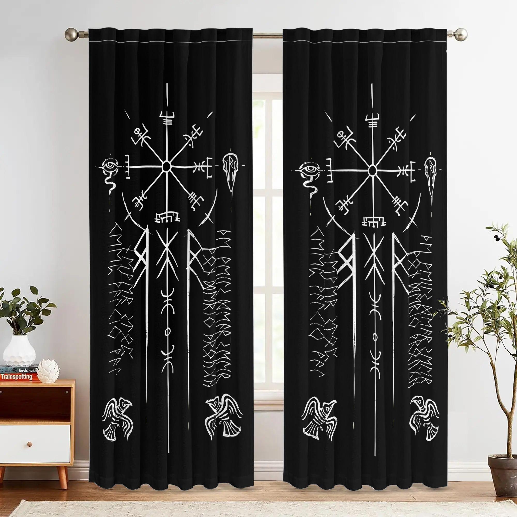 Tonnika Chen Set Of 2 Vegvisir Symbol Print Polyester Curtains Top Living Room Home Decor Made Area Window Treatment
