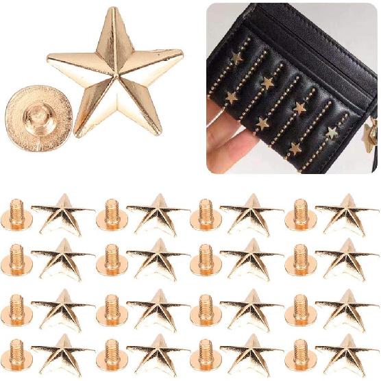 50 Set Star Studs, 14mm Chicago Screws Rivet Studs for DIY Clothes Shoes Purse Decoration(Golden)
